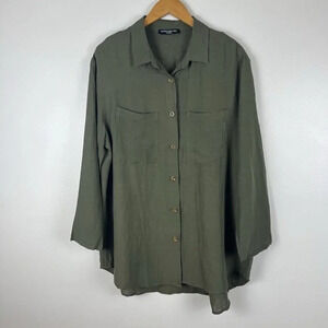 Pietro Brunelli Oversized Linen Blend Button Up Shirt Olive Green Sz S Lagenlook